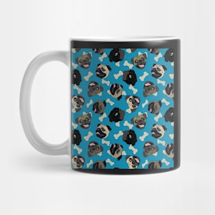 Happy Pugs in Blue Mug